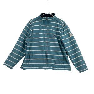 Lazy Jacks‎ Women's Nautical Striped Full Zip Sweatshirt Size 14 Teal/Blue/White